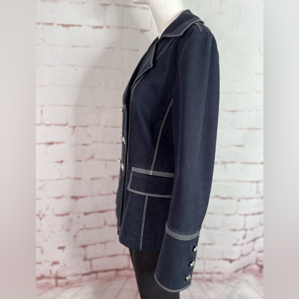 ST. JOHN Sport M Nautical Double Breasted Navy Cotton Blend Medium Blazer - Picture 3 of 15